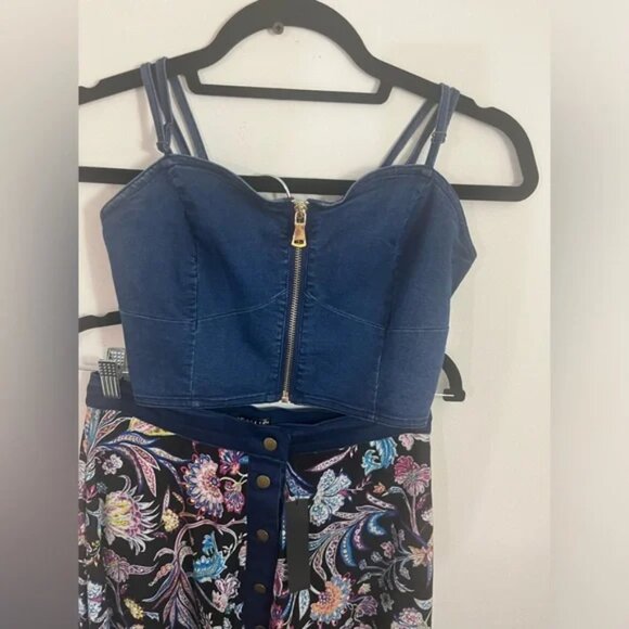 NWT Denim & Paisley Crop Top & Skirt Matching Set / Size 6 - Picture 2 of 15